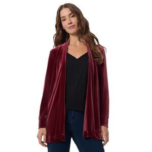 Jones New York Stretch Velour Open-Front Cardigan Sweater Bordeaux Size XL 0330